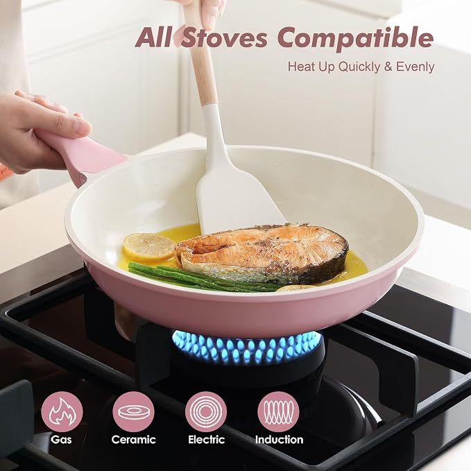 SENSARTE Nonstick Ceramic Frying Pan 8-Inch, Healthy Non Toxic Skillet, Induction Compatible Omelet Pan with Heat Resistant Handle, PFAS-Free, Pink