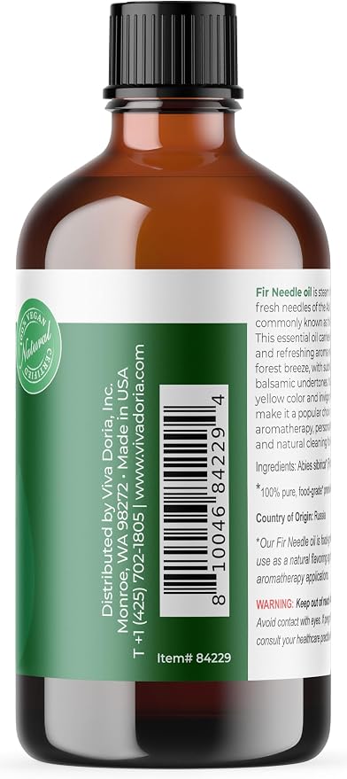 Viva Doria Fir Needle Essential Oil, 100% Pure, Natural Essential Oil, Undiluted, for Aromatherapy | Food Grade, 118 mL (4 Fluid Ounce)
