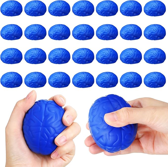 Jenaai Brain Stress Ball Halloween Squeeze Toy 2.76 Inch PU Hand Muscle Exercise Pressure Ball Funny Stress Relief Toy for Adults Improving Grip Strength Release Pressure(Blue)