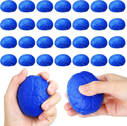 Jenaai Brain Stress Ball Halloween Squeeze Toy 2.76 Inch PU Hand Muscle Exercise Pressure Ball Funny Stress Relief Toy for Adults Improving Grip Strength Release Pressure(Blue)