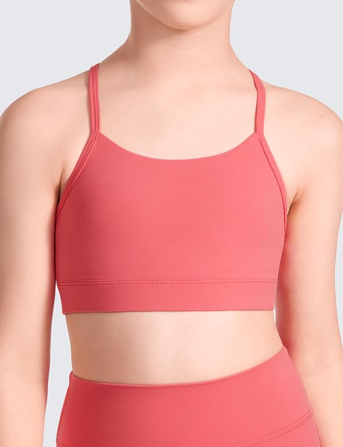 CRZ YOGA Girls Butterluxe Y Back Sports Bra - Yoga Athletic Casual Tops Scoop Neck Spaghetti Strap Padded Crop Kids Teen