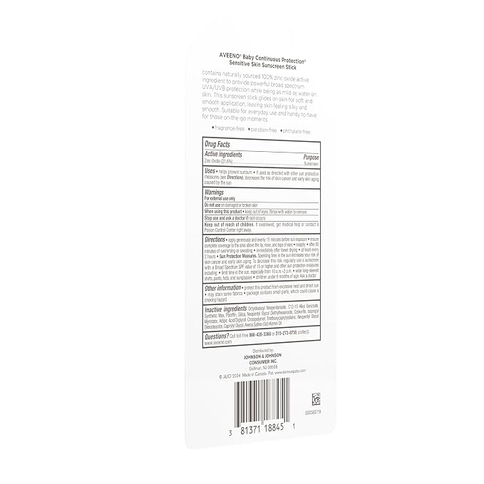 Aveeno Baby Continuous Protection Mineral Sunscreen Stick for Sensitive Skin with Broad Spectrum SPF 50 Protection for Face & Body, Naturally Sourced 100% Zinc Oxide, Travel Size, 0.47 oz (Pack of 12)