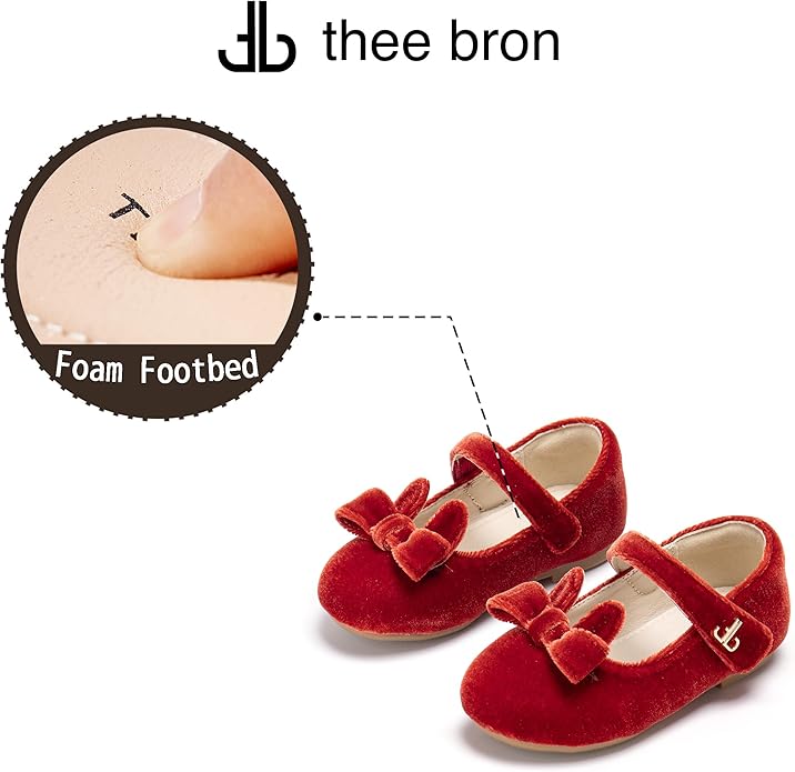THEE BRON Mary Jane Ballet Flats - Girls' Dress Shoes with Hook & Loop Closure