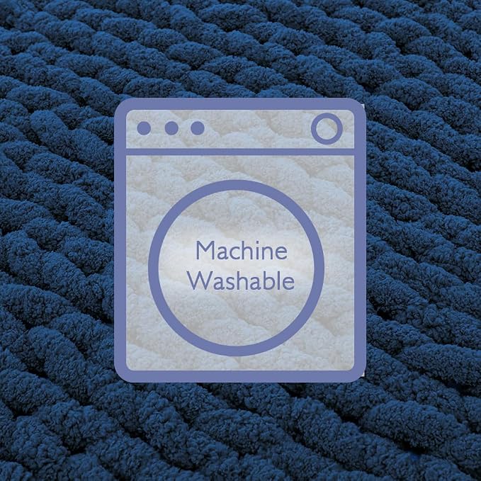 Bigacogo Chunky Knit Throw Blanket for Couch, 60x80 inches, Navy Blue | Hand Knit with Jumbo Chenille, Soft Breathable Cable Knit for Sofa Bed Living Room, Machine Washable, Gift for Mom Friend