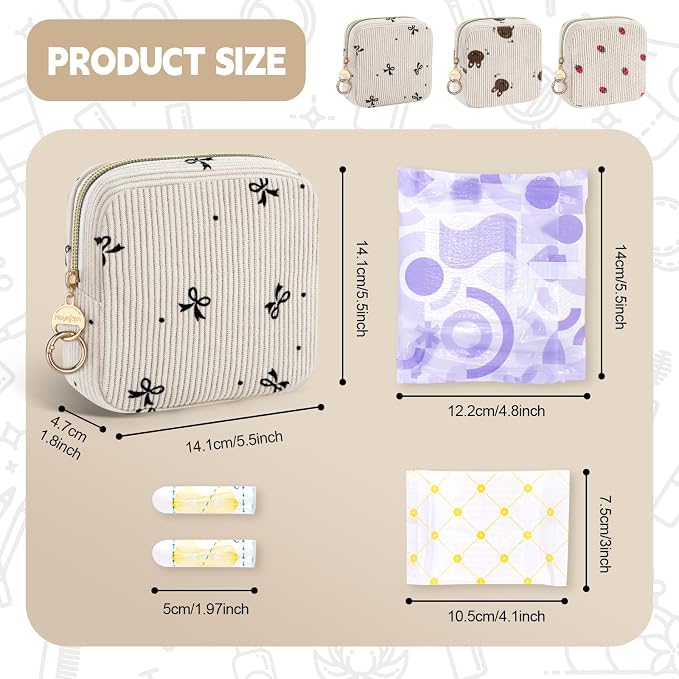 Period Bag for Teen Girls, Corduroy Sanitary Napkin Storage Bag, Menstrual Pad Pouches Tampon Holder for Purse (Bunny)
