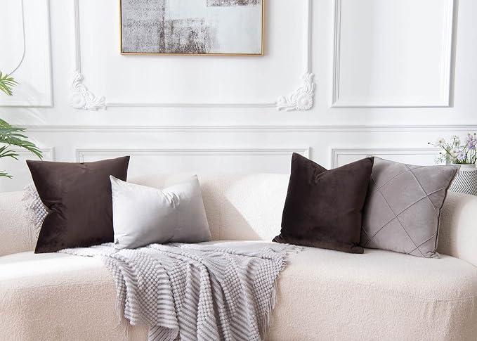 Coffee 26x26 Throw Pillow Covers Decorative Velvet Couch Covers Set of 2 | JUSPURBET Cozy Soft Pillowcases with Invisible Zipper for Modern Couch Sofa Bed Living Room Bedroom Home Decor