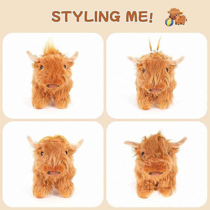 TICHA 12“- Highland Cow Stuffed Animal Plush Toy, Soft Fluffy Scottish Cattle Plush Pillow, Realistic Highland Cow Decor, Home Decor, Couch Pillow