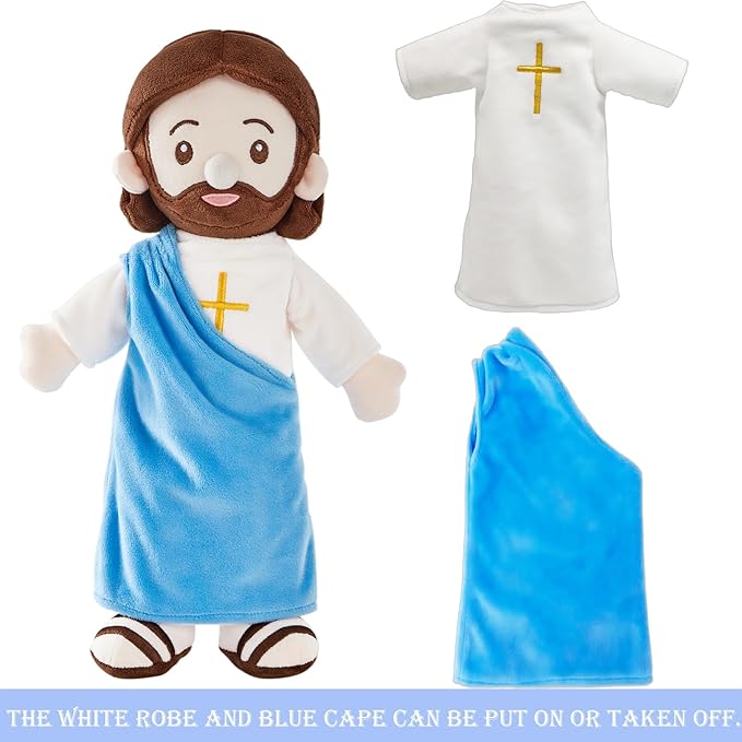 Jesus Plush Doll Jesus Plushie Stuffed Toy Christian Stuff Religious for Kids Christening Easter 14.2" (Blue)