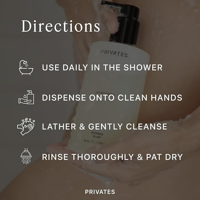 PRIVATES pH-Balanced INTIMATE WASH for Women & Men | Odor Control, Irritation & Dryness Relief | Hydrating & Soothing with Aloe | Microbiome-Friendly | Natural Ingredients | Fragrance-Free | 10 fl oz