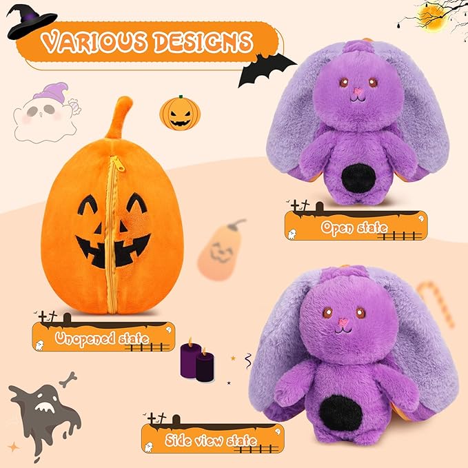 MIAODAM Halloween Bunny Stuffed Animal Plush,Reversible Pumpkin Bunny Plushies Pillow, Cute Rabbit Plush Toy Gift for Baby Toddler Girls Boys (11inch)