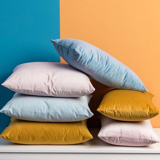 Light Blue 26x26 Decorative Velvet Euro Throw Pillow Covers Case Set of 2 | JUSPURBET Cozy Soft Couch Covers with Invisible Zipper for Modern Couch Sofa Bed Living Room Bedroom Home Decor