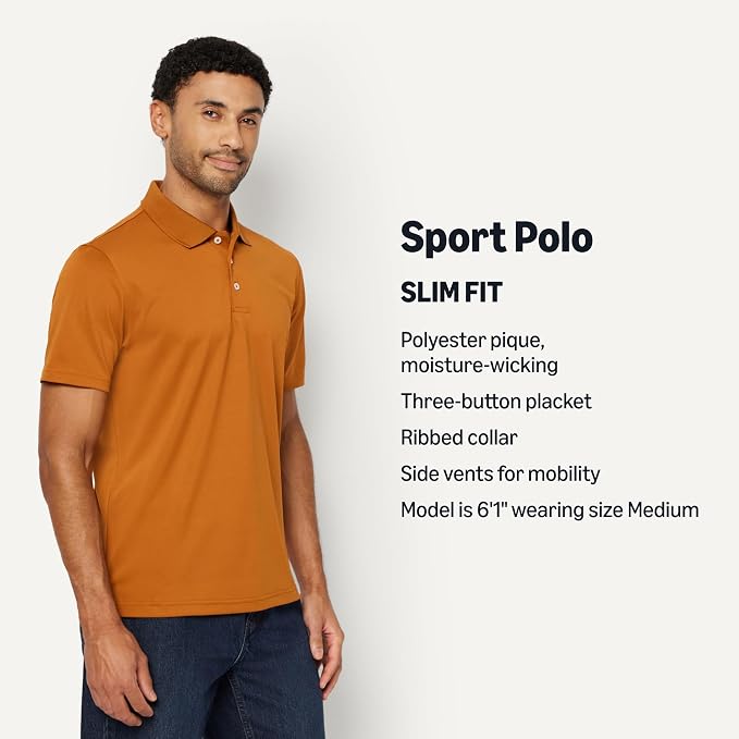 Amazon Essentials Men's Moisture Wicking Golf Polo Shirt, Short Sleeve, Slim-Fit, Quick-Dry, Active Wear