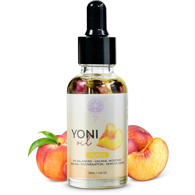 Magic V Yoni Oil for Women – Organic Feminine Care Vaginal Moisturizer, pH Balance & Odor Control, Soothes Ingrown Hair & Razor Bumps - Peach Scent