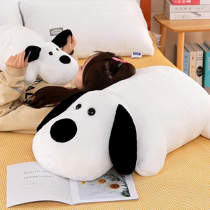Haengbuk-Soft Puppy Plush Pillow, 39.3in/100cm Cute Stuffed Animals Toy, White and Black Dog Hugging Pillow, Gift for Kids and Friends