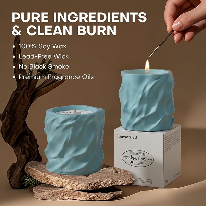 Scented Candles for Home, Natural Soy Wax Candles, Cement Jar Luxury Aromatherapy Candles for Stress Relief, Highly Scented Housewarming Gifts for Women and Men (Ocean)