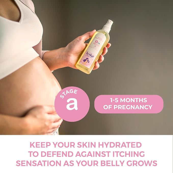 LESKA Maternity Stretch Mark Moisturizing Oil | STAGE A: SOOTHE Happy Belly Oil (Pregnancy Months 1-5) | Part of a Complete 3-Stage Pregnancy Skincare System | New Mom Gifts (4.22oz)