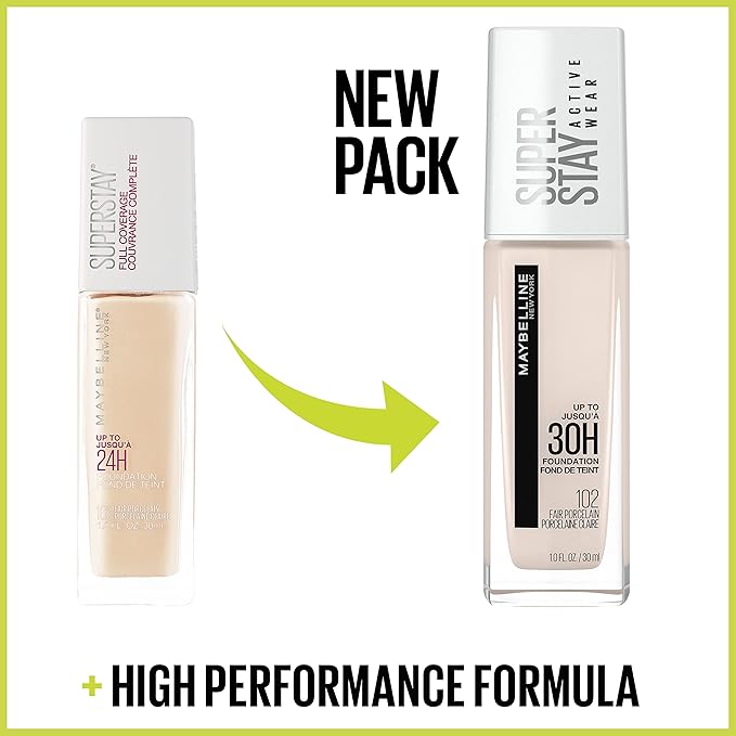 Maybelline Super Stay Full Coverage Liquid Foundation Active Wear Makeup, Up to 30Hr Wear, Transfer, Sweat & Water Resistant, Matte Finish, Toffee, 1 Count