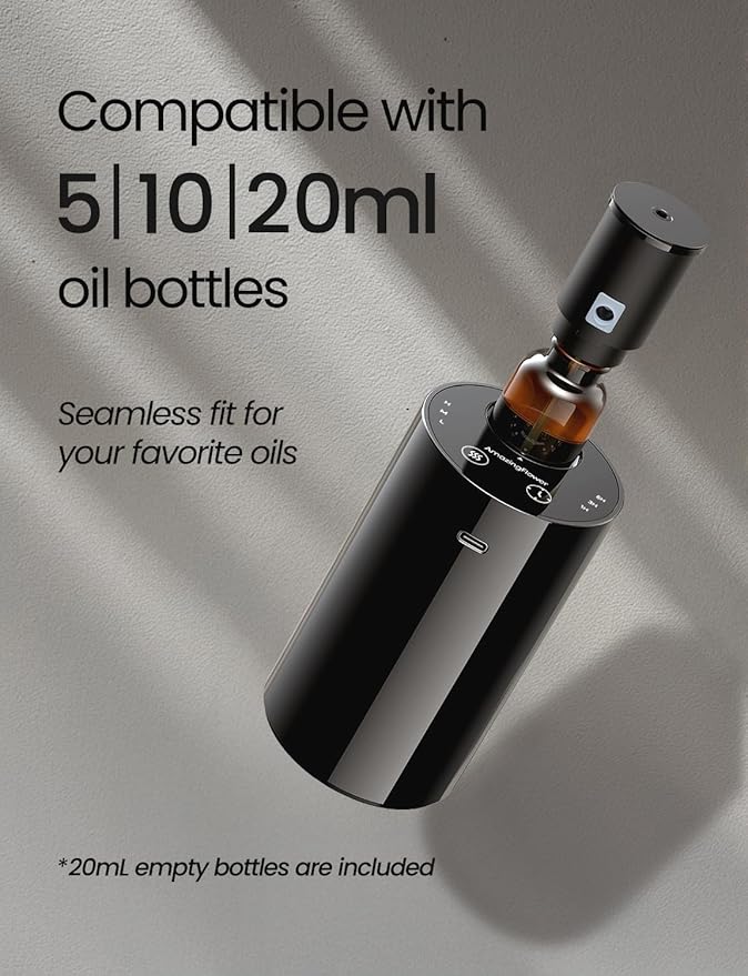 Waterless Essential Oil Diffuser Starter Kit with 30mL Hotel Fragrance Oil Inspired by Ritz-C., Battery Operated Mini Scent Diffuser, Portable Aromatherapy Diffuser for Home, Car, Office (Black)