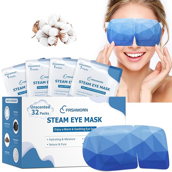 32Packs Steam Eye Mask, Heated Eye Mask for Sleeping, Warm Compress for Eyes, Self Heating Disposal Steam Mask for Home Sleep, Office, Spa, Travel Essentials Mothers Day Gifts (Unscented)