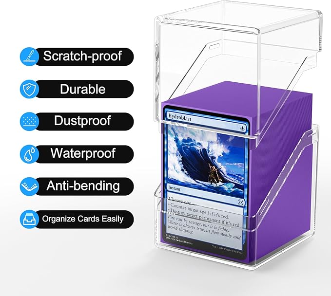 YSCare Card Deck Case, Deck Box with 100 Pack Card Sleeves and Divider, Standard Clear Commander Cards Storage Box Perfect Fit for MTG, Sport, Trading Cards (Purple)