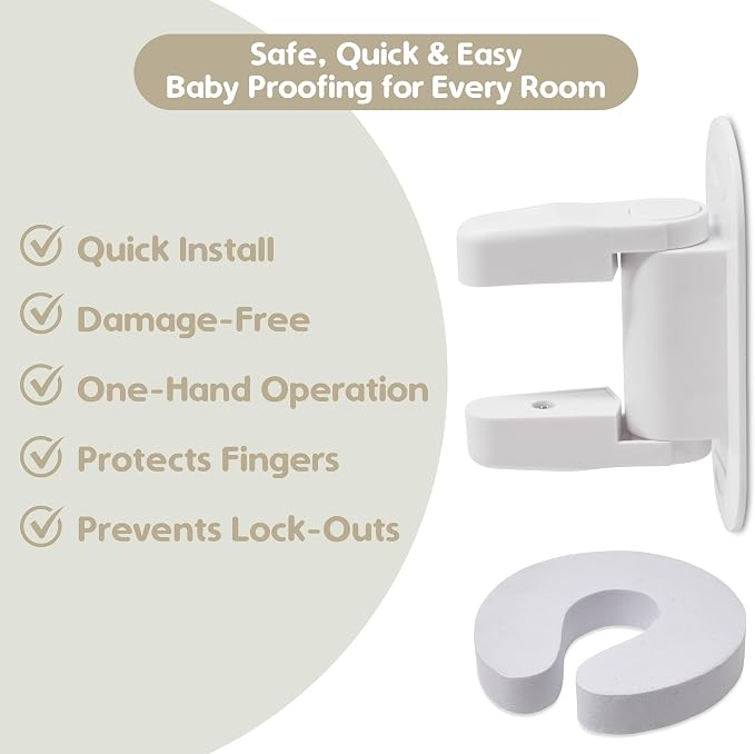 Gift Boutique Door Lever Lock (8 Pack) with 16 Bonus Pinch Guards, Child Proof Door Lever Locks for Toddlers, Easy Adult One-Hand Use, No Tools Installation, Strong Adhesive Child Proof & Home Safety