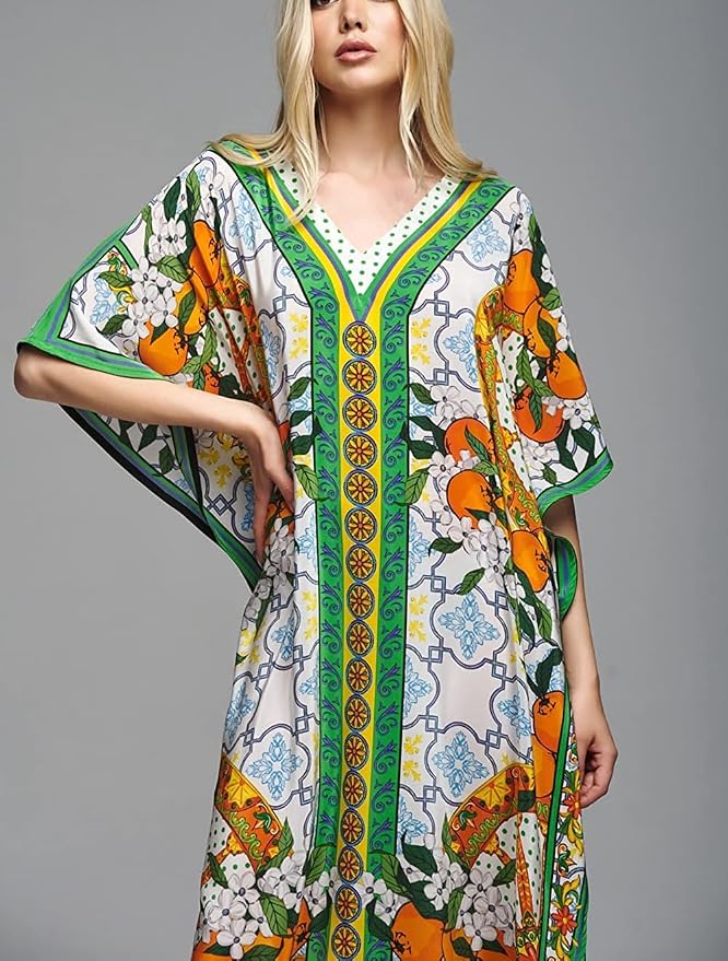 Venasha Womens Caftan Floral Print Kaftan Dress Short Sleeve Swimsuit Cover up Loungewear for Summer