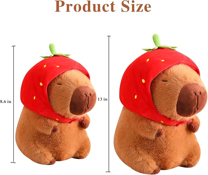 Cute Capybara Stuffed Animal with Wearable Toast Headset, Gifts for Kids (9 Inches, Strawberry Capybara)