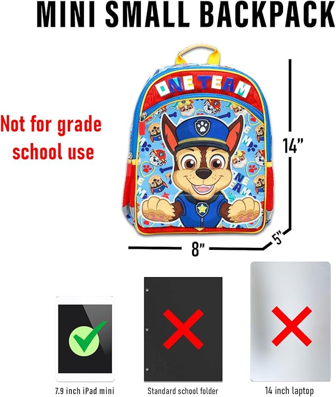 Paw Patrol Backpack for Boys Set - Bundle with 14” Bag Featuring Chase, Rubble, Marshall Plus Water Bottle, Stickers, More | Paw Patrol School Backpack for Kids