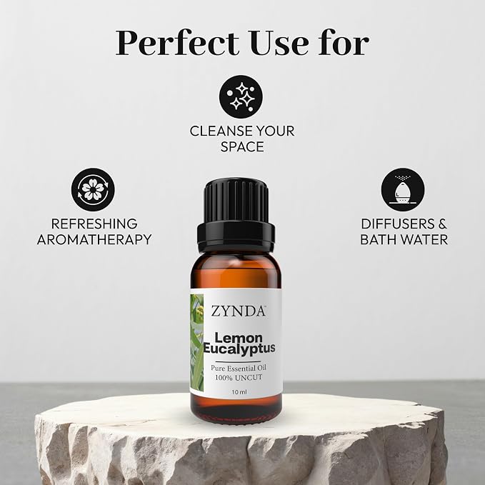 Lemon Eucalyptus Essential Oil for Skin & Hair - Natural Lemon Eucalyptus Oil with Scent for Filling Your Space with a revitalization - Aromatherapy Oils for Sense of Mental Clarity - 10mL