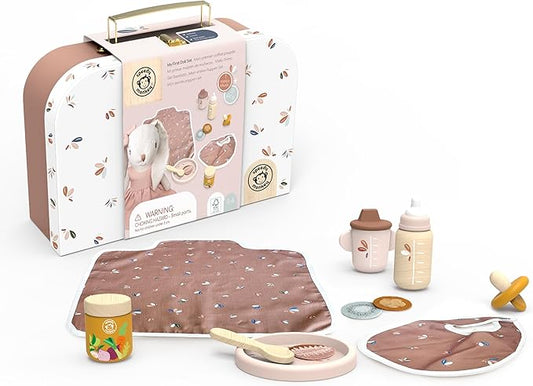 SPEEDY MONKEY My First Doll Set for Kids | Pretend Play FSC Wooden Toddler Toy | Rabbit Baby Doll Playset with Feeding Accessories, Bib & Diaper Pad | Role Play Gift Set for Girls & Boys Ages 3+