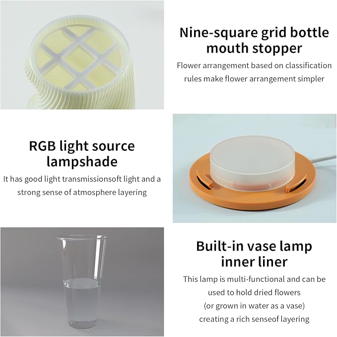 White Vase for Flowers - Small Unique Vase with Lighting 16 Colors for Centerpieces, Modern Vases for Home Decor, Living Room, Bedroom (USB Plug in Corded)