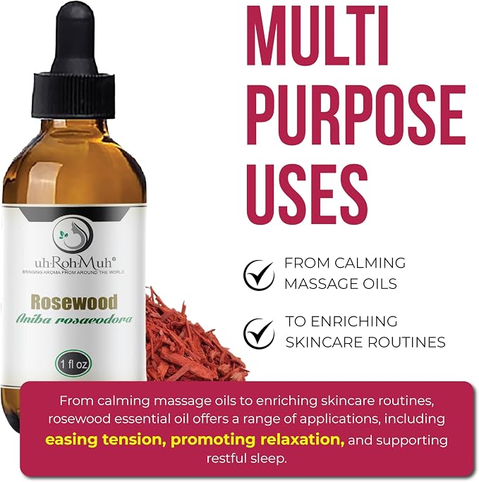 Rosewood Essential Oil (Bois de Rose) – 100% Pure, Unadulterated & Sustainable | Steam Distilled for Aromatherapy, Skin Care & Perfumery | Calming, & Therapeutic Quality | Peru | 1oz