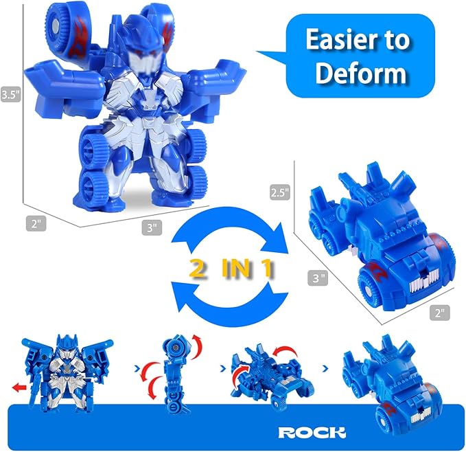 Mini Car Robot Toys, 3.5 Inch 2 in 1 Model Action Figures, Birthday Gifts STEM Toys for Boys Age 5-12