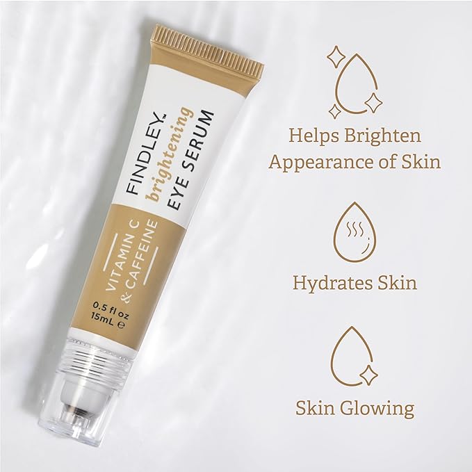 Findley Eye Serum with Vitamin C and Caffeine | Unique Stainless Steel Roller Ball Applicator | Under Eye Treatment for Puffiness & Dark Circles | Soothes, Depuffs, & Firms (0.5 Fl Oz)