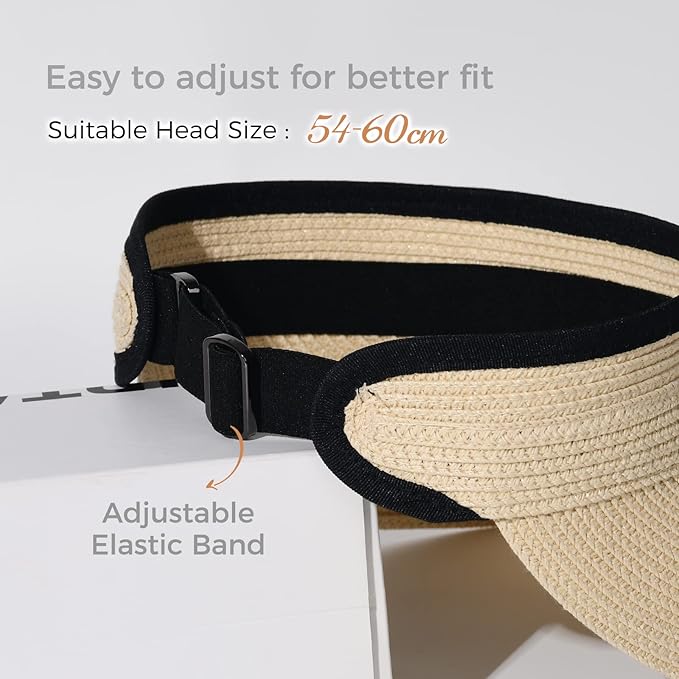 FURTALK Womens Sun Visor Hat Straw Sun Visors for Women Summer Packable Ponytail Beach Hats for Women Travel UPF 80+