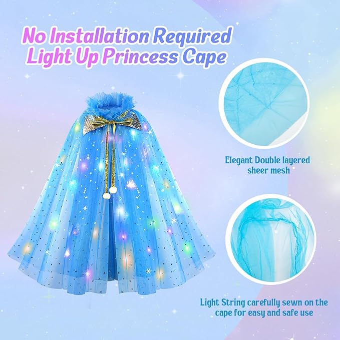 Meland Princess Dress up Clothes for Girl, 11Pcs Princess Cape with Kid Crown Toys,Dresses for Girl 3,4,5,6,7,8 Birthday Gift
