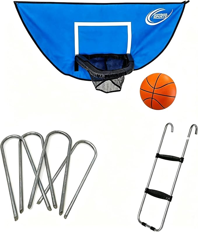 Skywalker Trampolines Accessory Kit with Basketball Game, 4-pack Windstakes & Wide Step Ladder
