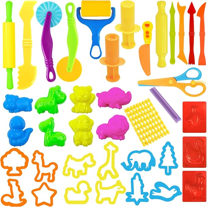 Playdough Tools Set, 38 Pcs Play Dough Sets for Kids Ages 4-8, Creative Play Dough Accessories with Clay Cutters, Roller, Molds, Safety Scissors, Educational Toys for Boys Girls