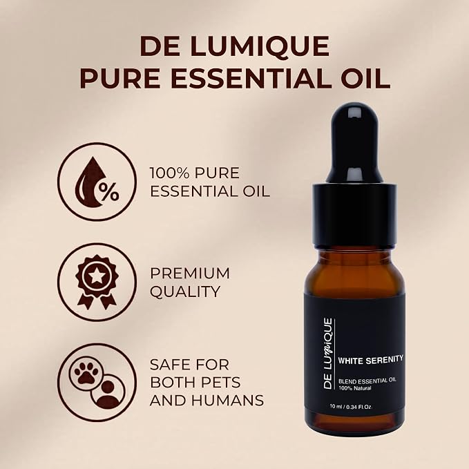 White Serenity Scent DE LUmiQUE Calming Essential Oil Blend, 100% Natural Aromatherapy Grade, 10ml / 0.34 Fl Oz