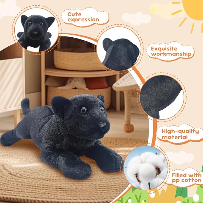 Black Panther Stuffed Animal 16" Jaguar Stuffed Animal Cute Black Panther Plush Realistic Jungle Stuffed Panther Toy Pillow Soft Birthday Day Gift for Kids Girls Boys