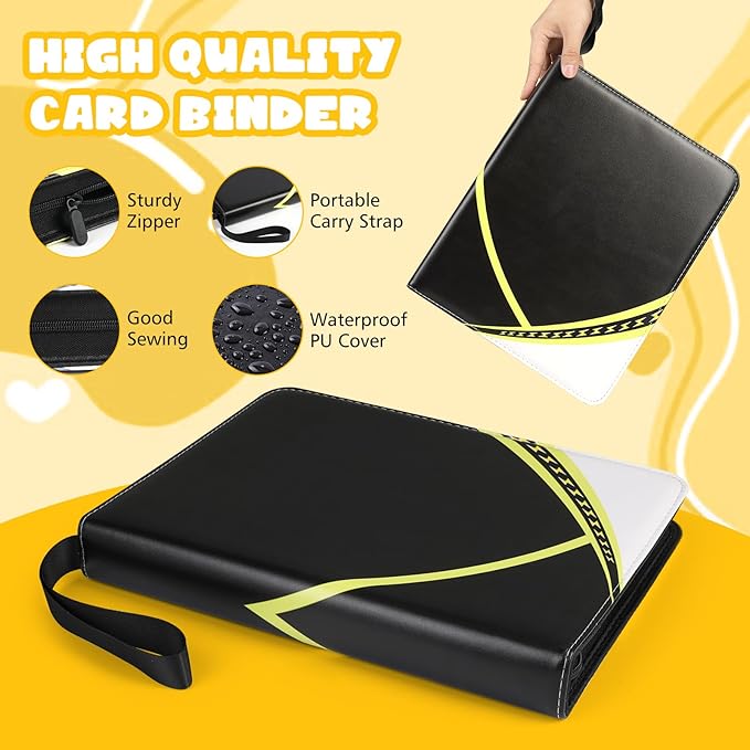 9 Pocket Card Binder for Pokemon Card, 720 Pockets Card Binder Holder with 40 Removable Sleeves, 3-Ring Zip Design Trading Card Albums for MTG/TCG/Sport Collectible Gifts for Boys and Girls (Black)