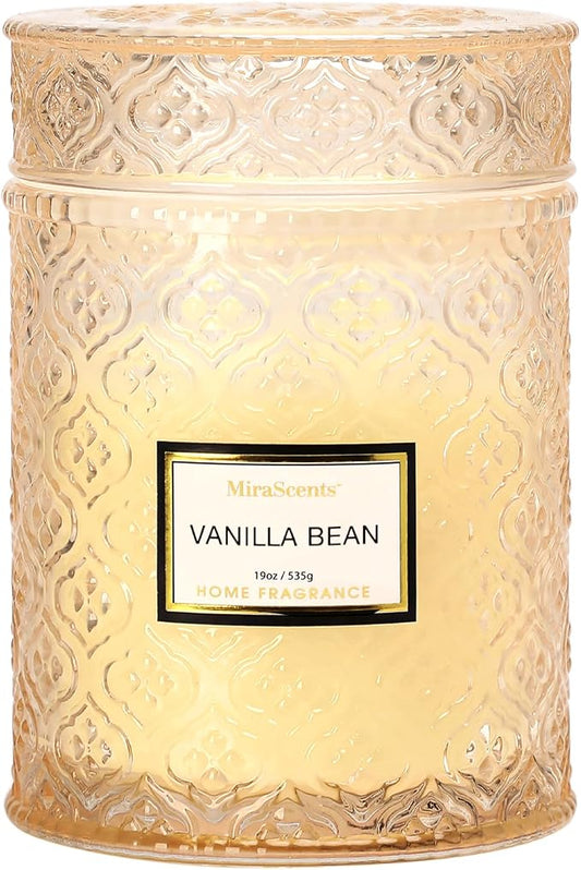 Vanilla Bean Candle, Large Decorative Glass Candle 19oz, Luxury Soy Wax Scented Candle Gift for Women, Home Fragrance for Living Room