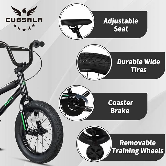 12 14 16 18 Inch Kids Bike BMX Style Bicycle with Training Wheels Coaster Brake for 2-10 Years Old Toddlers Boys Girls Multiple Colors