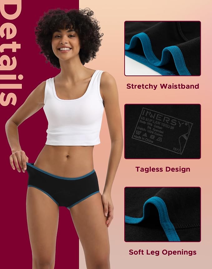 INNERSY Period Underwear for Women Teens Leak-Proof Menstrual Cotton Protective Hipster Panties 3-Pack