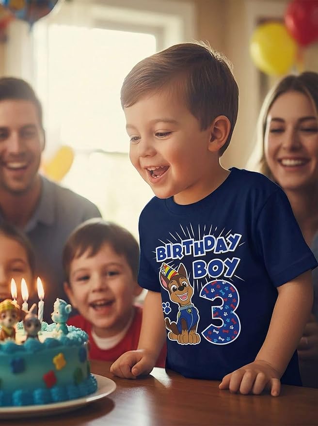 Paw Patrol Chase 3rd Birthday Boy Shirt - Toddler T-Shirt Gift Outfit for Party - Clothes for 3 Year Old Boys