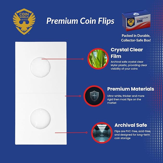 1000 Small Dollar 2x2 Cardboard Coin Flips with Mylar Windows Archival Safe