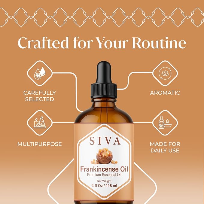 Siva Frankincense Essential Oil 4 Fl Oz – for Diffuser, Skin & Hair Care – Ideal for Massage & DIY Blends - with Dropper