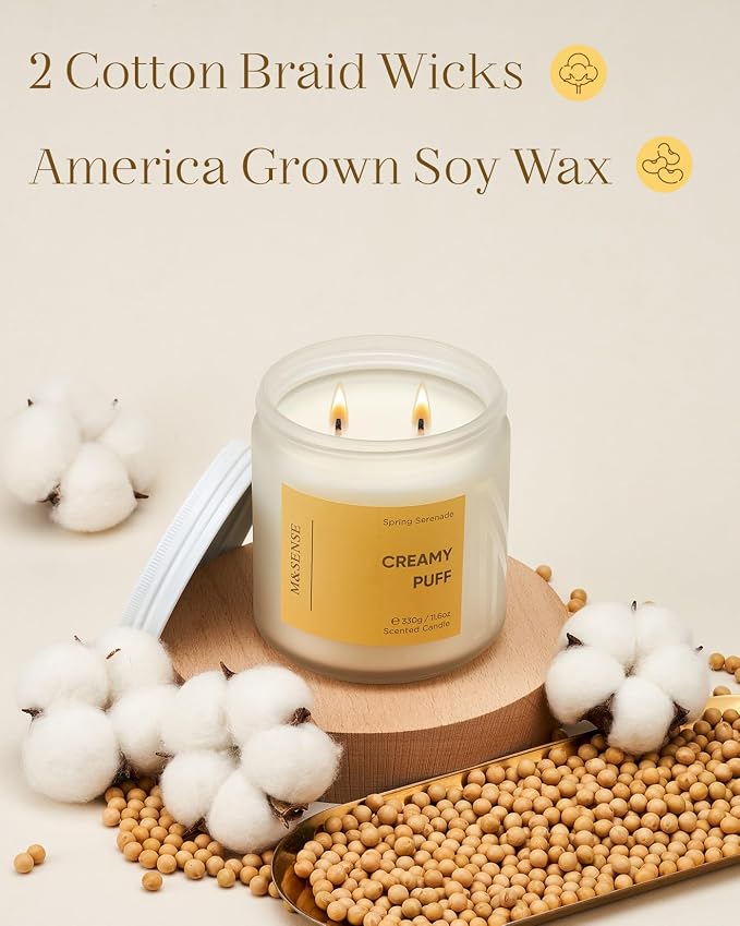 M&SENSE Sandalwood Gardenia Large Soy Candles, 11.6oz Natural Non Toxic | Scented Candles for Home, 70-Hour Long Lasting Burning, 2 Wicks Spring Smelling Romantic Valentines Gift for Her/Him