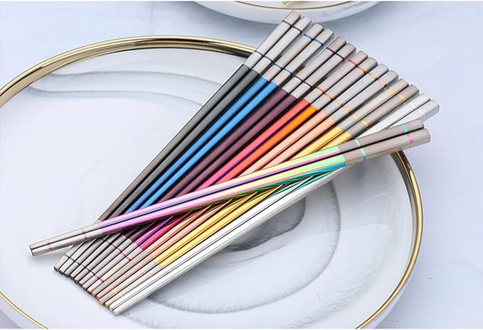 Reusable Stainless Steel Chopsticks,Dishwasher Safe , Easy to Use(6 PCS,Silver)