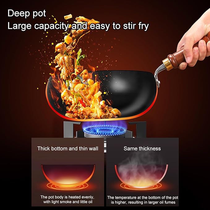 Carbon Steel Wok Pan, 10.2 INCH Nonstick Pre-Seasoned Woks & Stir-Fry Pans with Lid, No Chemical Coating Wok Flat Bottom Small Handmade Chinese Wok for Induction, Gas, Electric & All Stoves